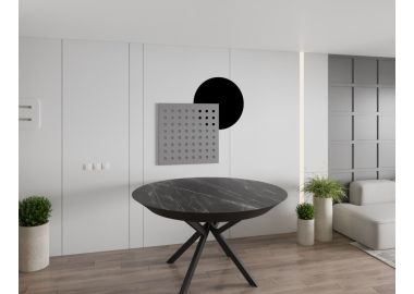 שולחן פינת אוכל עגול נפתח דמוי שיש דגם גרניט שחור