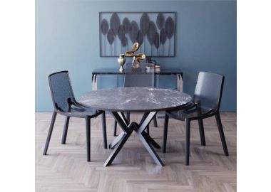 פינת אוכל עגולה בגוון גרניט שחור דגם רומא + 4 כסאות בגוון שחור