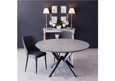 שולחן פינת אוכל עגול מעץ קוטר 1.20 דגם גרניט מוזהב