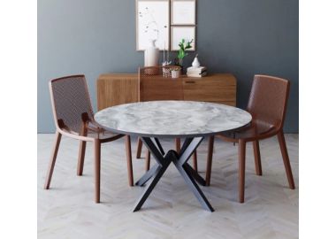 פינת אוכל עגולה בגוון שיש אפור דגם פירנצה עם 4 כסאות בגוון חום