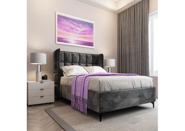 מיטה זוגית בד קטיפה דגם קלואי 140x190 גוון אפור