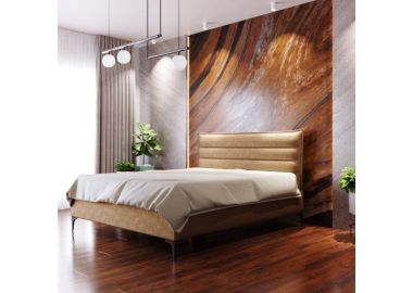 מיטה זוגית בד קטיפה דגם גיזל 140x190 גוון נס קפה