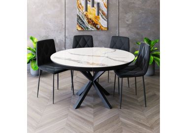 פינת אוכל עגולה נפתחת + 4 כסאות דגם גרניט בגוון לבן