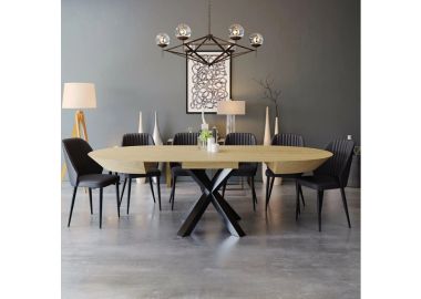 פינת אוכל עגולה נפתחת עץ טבעי + 4 כסאות דמוי עור דגם ונוס גוון שחור