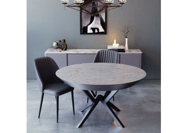 פינת אוכל עגולה נפתחת גרניט מוזהב + 4 כסאות דמוי עור דגם ונוס גוון שחור