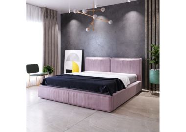 מיטה זוגית 140x190 מרופדת קטיפה דגם גריזלי גוון ורוד