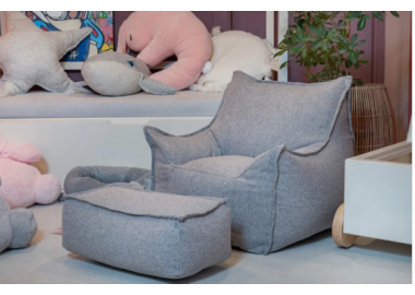 פוף לילדים עם הדום תואם דגם Baby Sicilia אפור בהיר