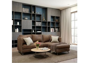 מערכת ישיבה פינתית מבד מעוצבת דגם אלין בגוון חום כהה