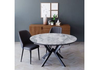 שולחן פינת אוכל עגול מעץ קוטר 1.20 דגם שיש אפור