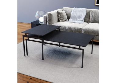 זוג שולחנות סלון מעוצבים דגם ברידג’ בגוון פורניר אלון מושחר