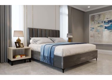 מיטה זוגית בד קטיפה דגם אליסיה 140x190 גוון אפור