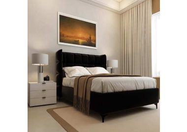 מיטה זוגית בד קטיפה דגם קלואי 140x190 גוון שחור