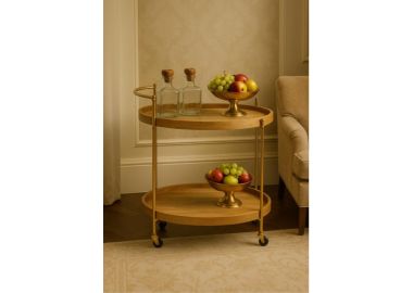 עגלת תה עשוי עץ מנגו על גלגלים