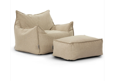 סט פוף והדום חוץ דגם Sicilia Outdoors צבע פשתן