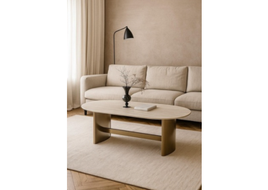 שולחן סלון אובלי מעוצב דמוי טרוונטין