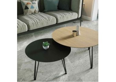 זוג שולחנות סלון סדרת שחור משולב אלון