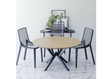 פינת אוכל עגולה דגם ונציה עם 4 כסאות בגוון אפור