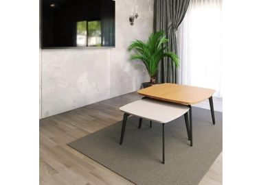 זוג שולחנות לסלון דגם איסלנד לבן משולב