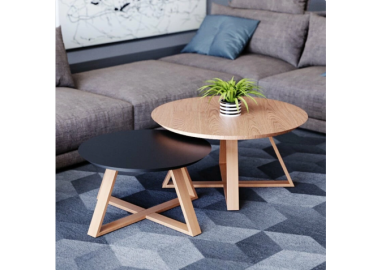 זוג שולחנות סלון דגם יופיטר בגוון שחור בשילוב אלון