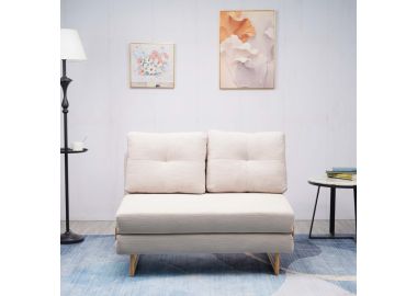 ספה 120 ס"מ נפתחת למיטה מרופדת בד קורדרוי דגם לילך בגוון קרם