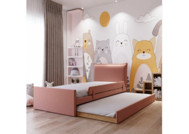 מיטת חבר מרופדת קטיפה דגם אנה 80*190 גוון ורוד