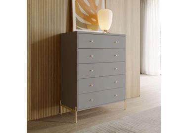 קומודה 5 מגירות אפור מבריק ופרזול זהב דגם חושן