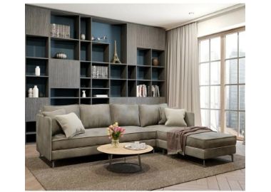 מערכת ישיבה פינתית מבד מעוצבת דגם ליאם בגוון אפור בהיר