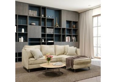 מערכת ישיבה פינתית מבד מעוצבת דגם אלין בגוון שמנת