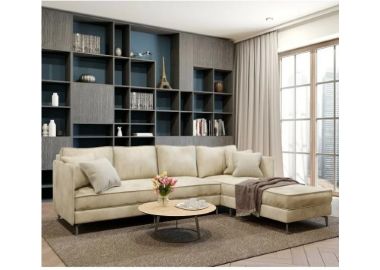 מערכת ישיבה פינתית מבד מעוצבת דגם ליאם בגוון שמנת