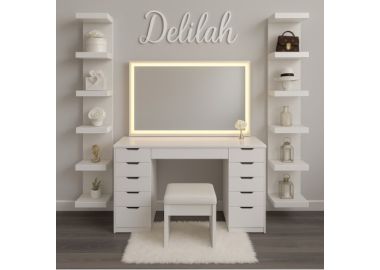 שידת איפור יוקרתית עם מראה וכסא מוארת דגם טום