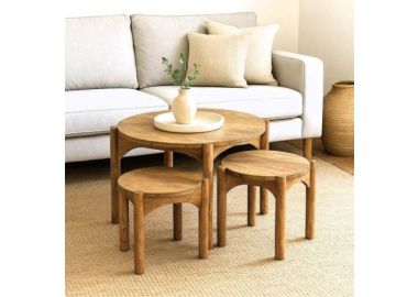 סט 3 שולחנות מעץ מנגו מלא