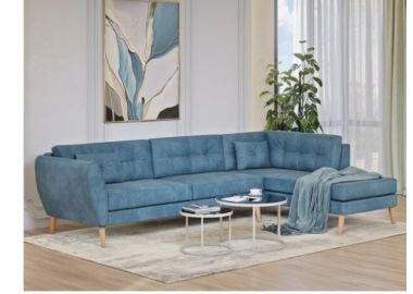 מערכת ישיבה פינתית דגם מיכאלה מבד סוואנה בגוון כחול