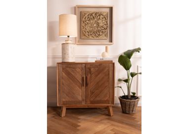 שידה עץ אורן ממוחזר בגוון טבעי 90 ס"מ דגם פישר