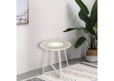 שולחן קוטר 50 ס"מ עם תאורת לד ובלוטוס בגוון לבן דגם 20189