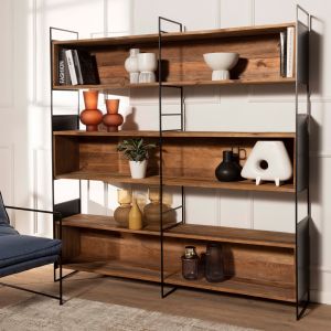 כוננית מדפים עץ אורן ממוחזר בגוון טבעי/שחור 180.5 ס"מ דגם קונטיין