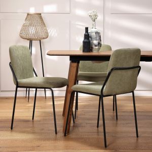 כסא פינת אוכל בד בגוון ירוק זית דגם מרצי