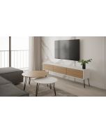 סט מזנון רוחב 2 מטר וזוג שולחנות לסלון קולקציית לבן משולב