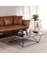 שולחן סלון 120*120 ס"מ זכוכית משולבת מתכת בגוון שחור דגם MESH