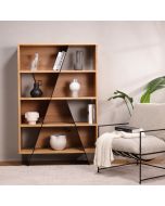 יחידת מידוף 110 ס"מ 4 מדפים פורניר אלון בגוון טבעי בשילוב מתכת שחורה דגם טרינו