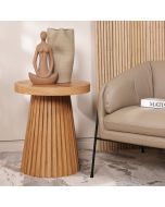 שולחן צד עגול קוטר 50 ס"מ פורניר אלון בגוון טבעי דגם מגנום