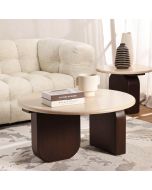 שולחן סלון עגול קוטר 90 ס"מ עץ מנגו לבן משולב חום דגם מנדוזה