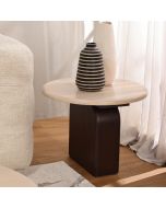 שולחן סלון עגול קוטר 60 ס"מ עץ מנגו לבן משולב חום דגם מנדוזה