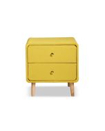 שידת לילה 2 מגירות MDF מצופה בד בגוון צהוב דגם סילי