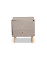 שידת לילה 2 מגירות MDF מצופה בד בגוון בז'/אפור דגם סילי