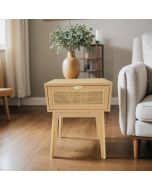 שידת לילה מגירה אחת מלמין בשילוב ראטן בגוון טבעי דגם פנדה