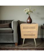 שידת לילה 2 מגירות מלמין בשילוב ראטן בגוון טבעי דגם קאדו