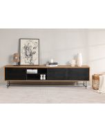 מזנון 220 ס"מ פורניר אלון חזית בשחור ומסגרת בגוון עץ טבעי דגם מון