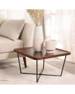 שולחן סלון 60*60 ס"מ קרמיקה בגוון חלודה משולבת עץ אגוז דגם אלקסיס