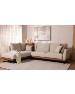 ספה פינתית שמאל 300 ס"מ בד בגוון אבן משולבת דמוי עור דגם ליה