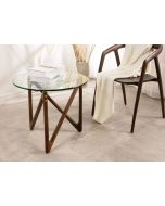 שולחן קפה/צד עגול זכוכית משולב עץ אגוז קוטר 60 סמ דגם AMSTERDAM